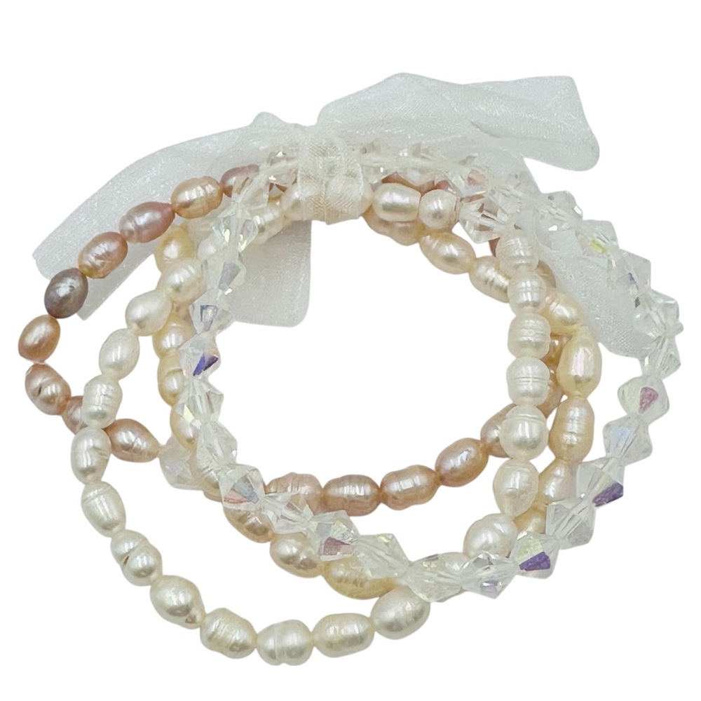 Cultured Pearl & Crystal Glass Bracelets - Set of 4